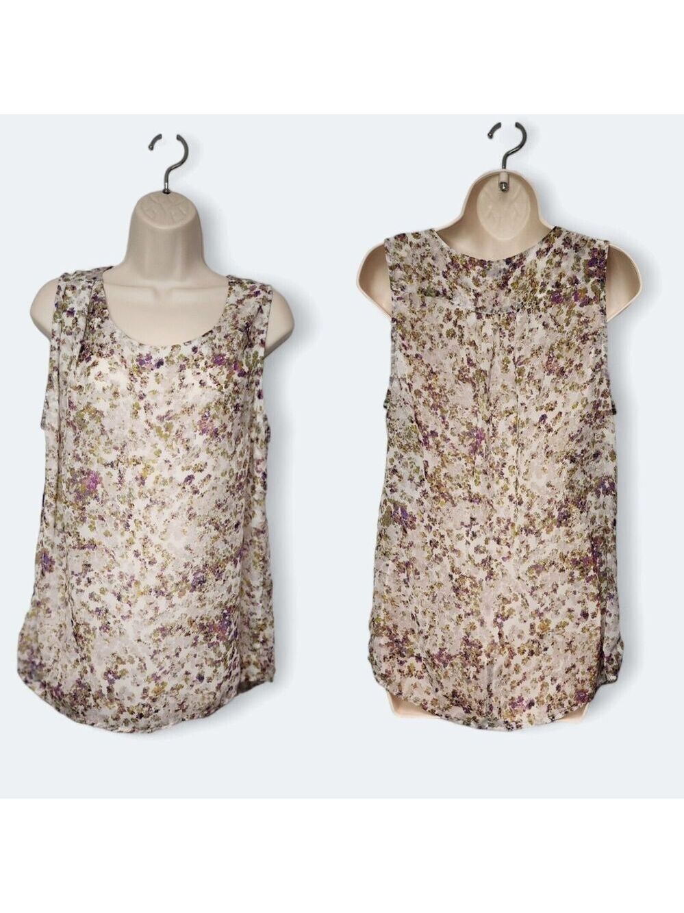 GAP Tank Womens Medium Multi-Cream Purple Pleated Strap Prairie Cottage Core
